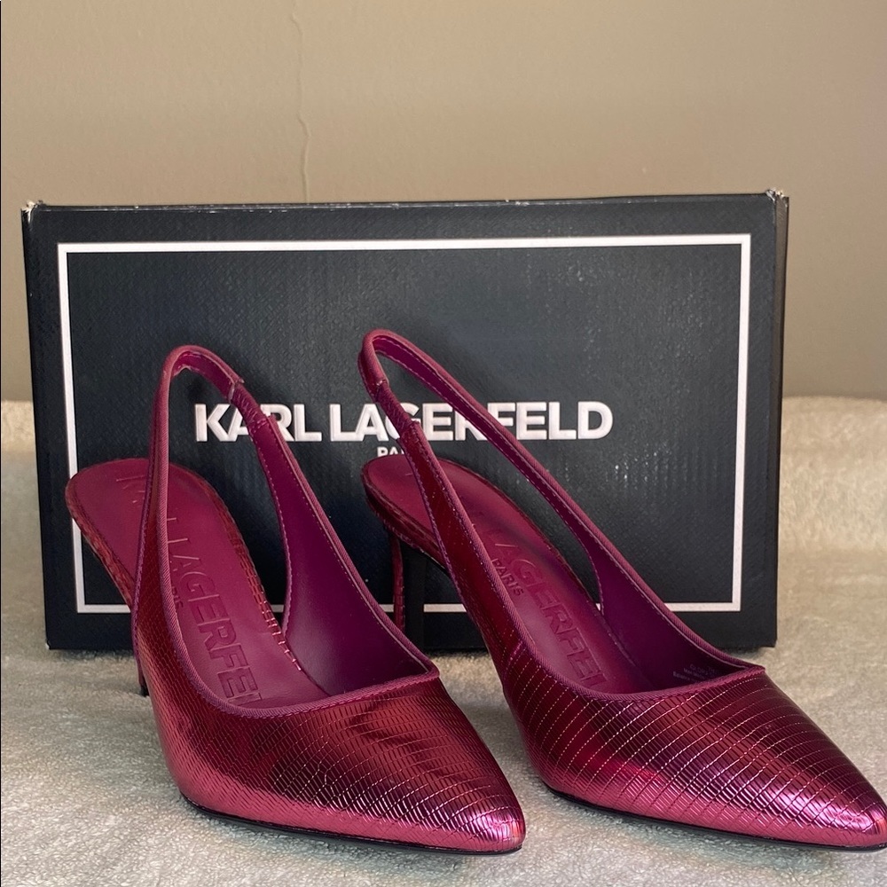 NEW IN BOX Karl Lagerfeld Paris Glora Slingback Pump in Red Plum (7M)